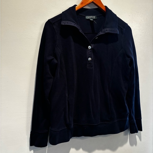 Lauren Ralph Lauren Blue Blouse collared business office casual large new preppy - Picture 1 of 9